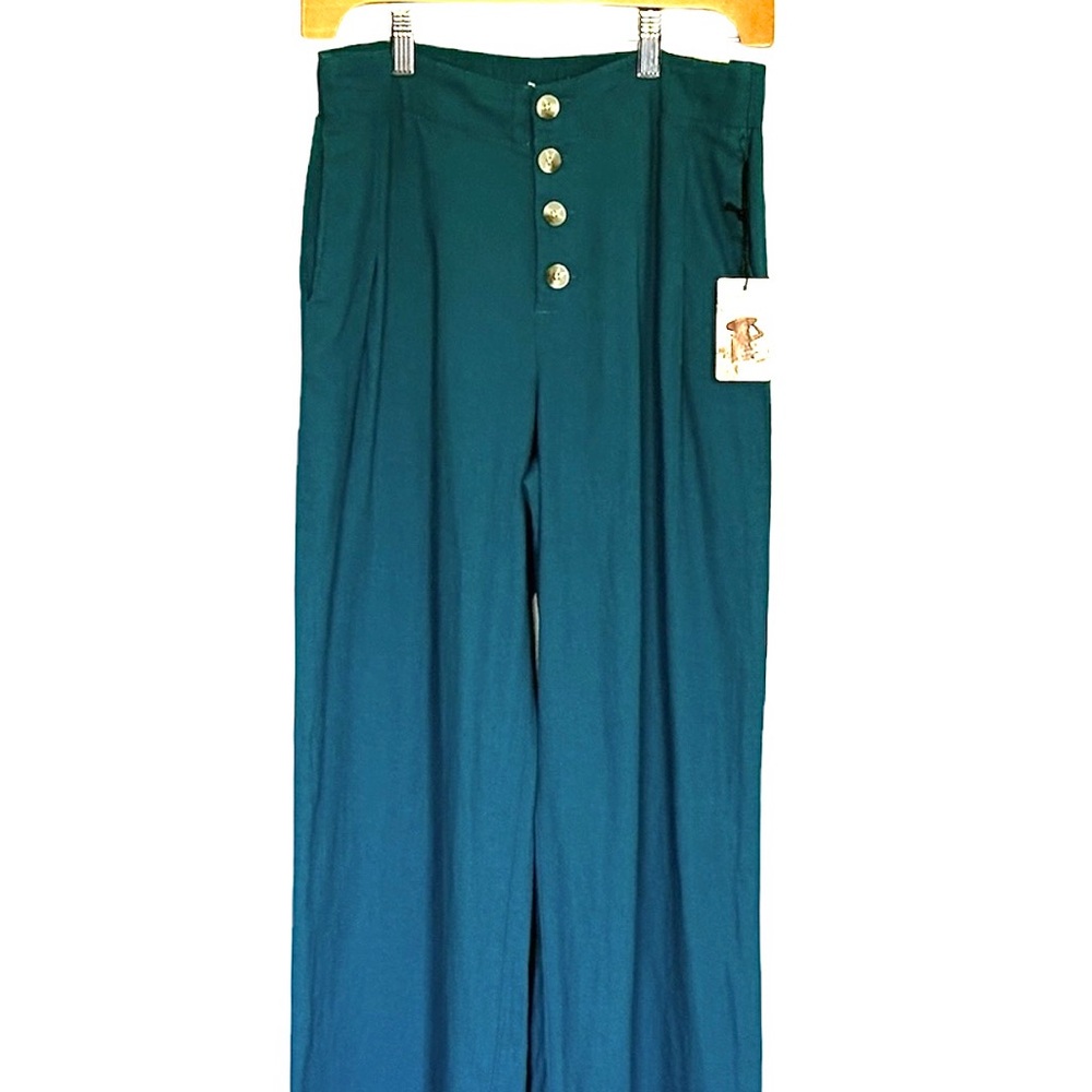 Sincerly Jules Wide Leg Pants Teal Blue Size Small Linen Blend NEW - Picture 2 of 12